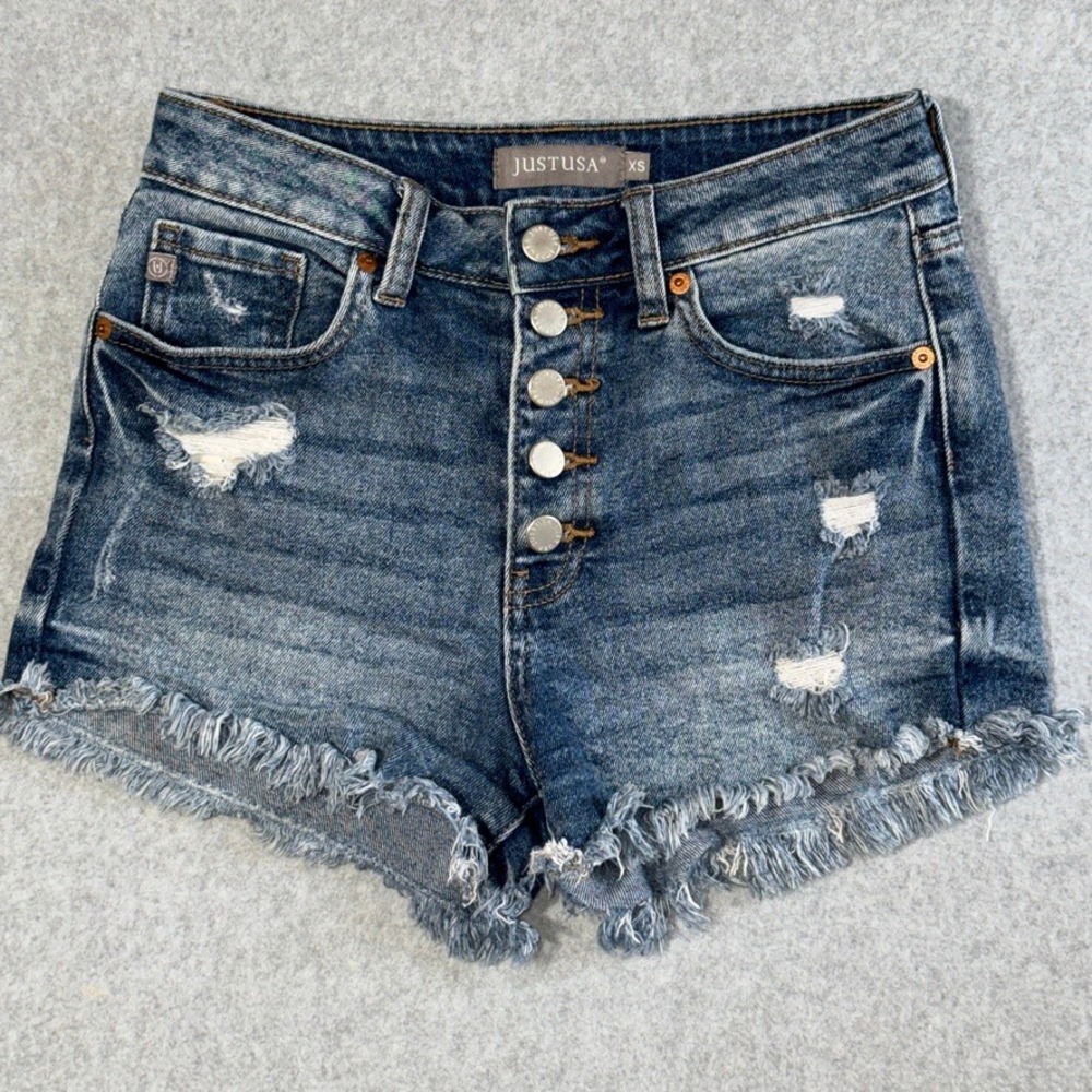 High Rise Distressed Raw Hem Denim Shorts XS Festival Cutoffs